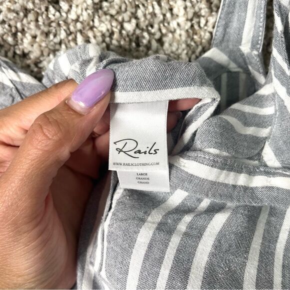 Rails Jumpsuit Women’s Large Brooklyn Gray Caldas Striped Linen Blend Sleeveless - Picture 5 of 12